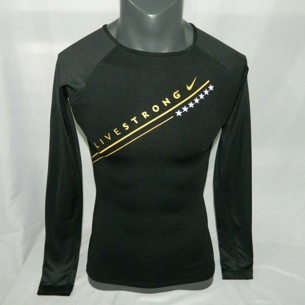 Nike Pro Livestrong Black Long Sleeve running Hyperwarm activewear Shirt women S